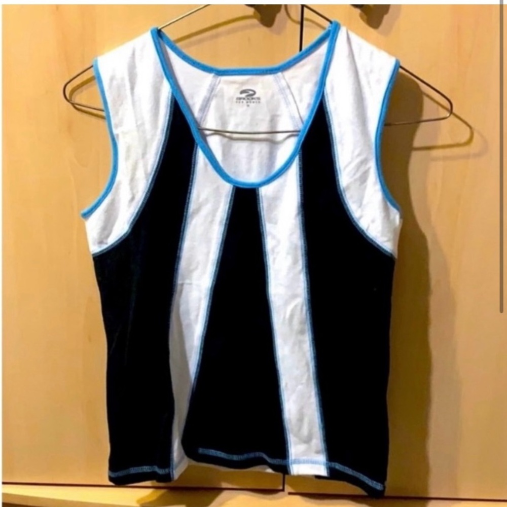 Brooks Black and White Tank Top with Blue Trim